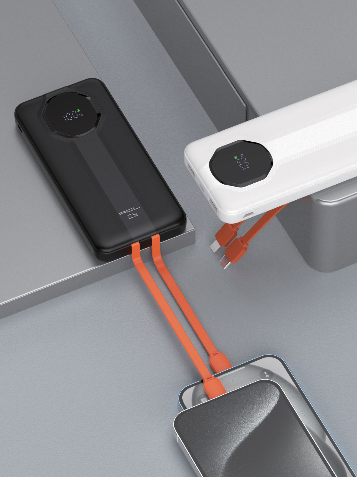 ACL PW-106 10000 mAh 22.5W Super Fast Charging Powerbank – Dahili Çift Kablolu ve LCD Göstergeli - Görsel 4